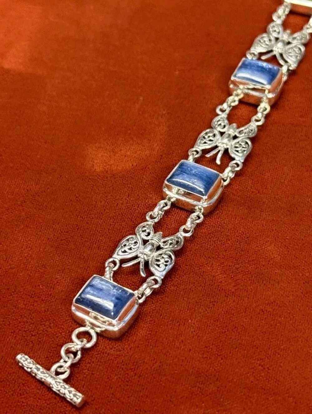 Sterling Silver Bali Legacy 21.75 CTW Himalayan Kyanite Butterfly Bracelet - Picture 2 of 5
